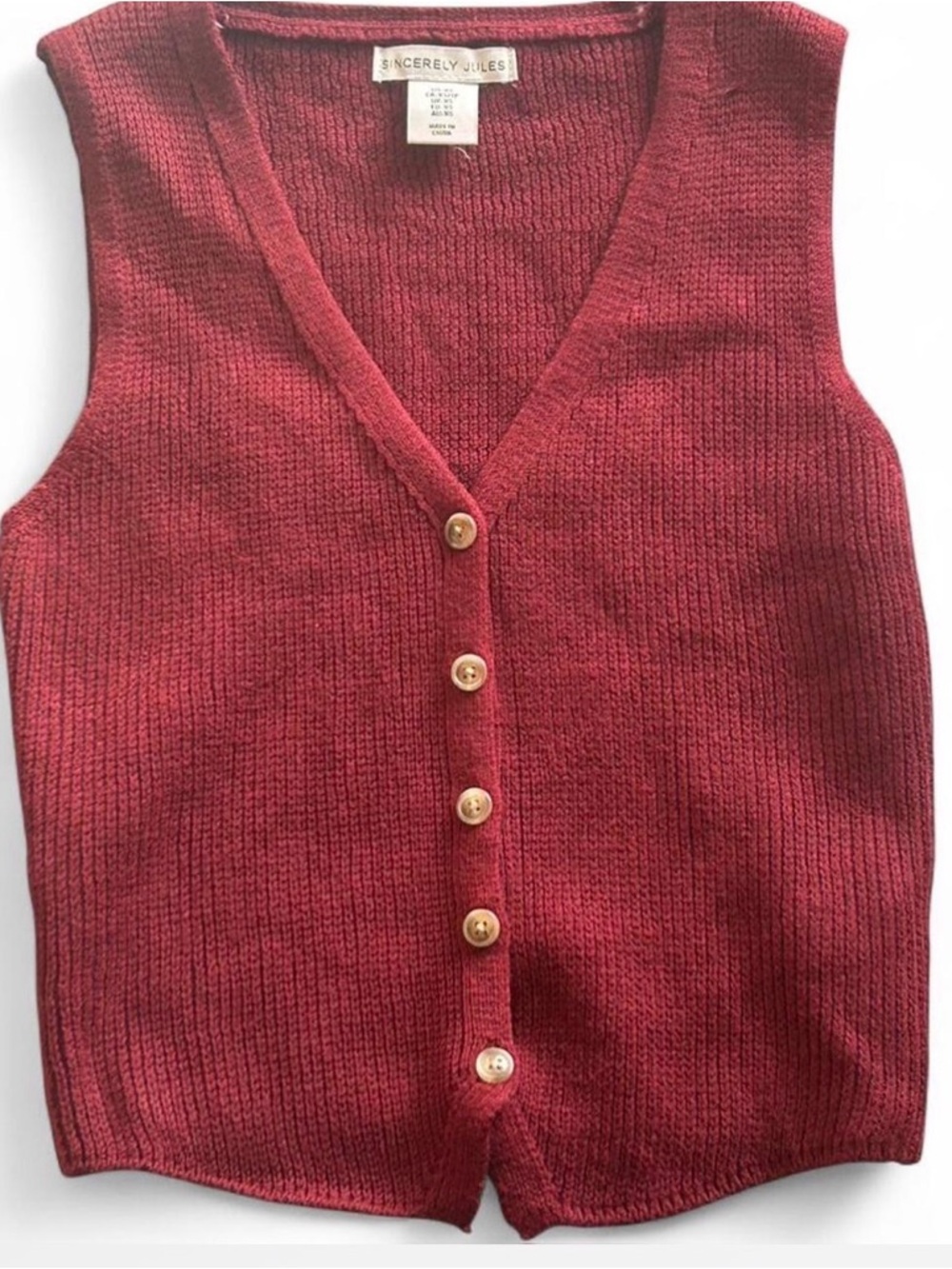 Sincerely Jules Deep Red Ribbed Sweater Vest XS